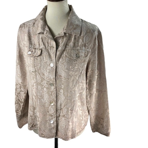 Chico’s Silk Jacket Gold Jacquard Sz 2 Large Lagenlook Classic Minimalist - Picture 5 of 15
